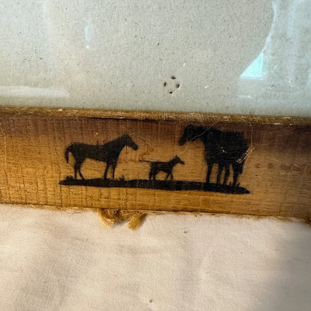 Rustic Western Wood Horse Head 3 Dimensional Picture Frame Horseshoes Leather